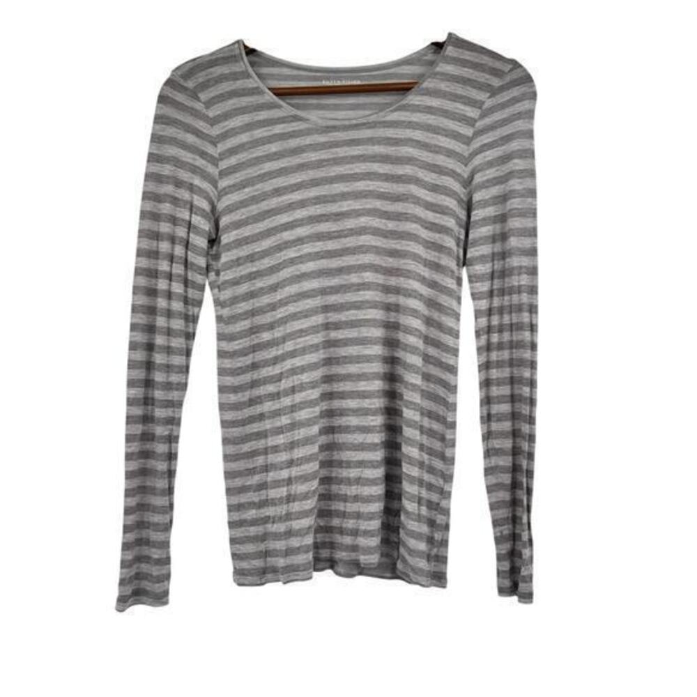 Eileen Fisher Super Soft Micro Modal Long Sleeve Gray Stripe Top sz petite small